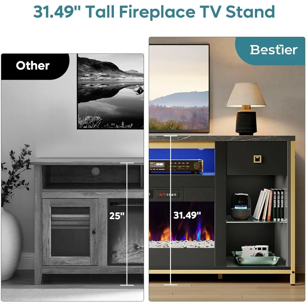 Fireplace TV Stand, 70 Inch TV Stand with 36 Inch Big Fireplace for TVs Up to 80", with Faux Marble Top, LED Media Console 4