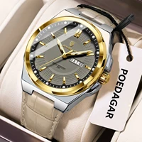 POEDAGAR Luxury Original Man Wristwatch Waterproof Luminous Date Week Quartz Men's Watches High Quality Casual Leather Men Watch