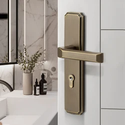 New Chinese Pure Copper Home Villa Mute Indoor Bedroom Handle Solid Brass Lock Intercom Door Handles Antique Security Deadbolt
