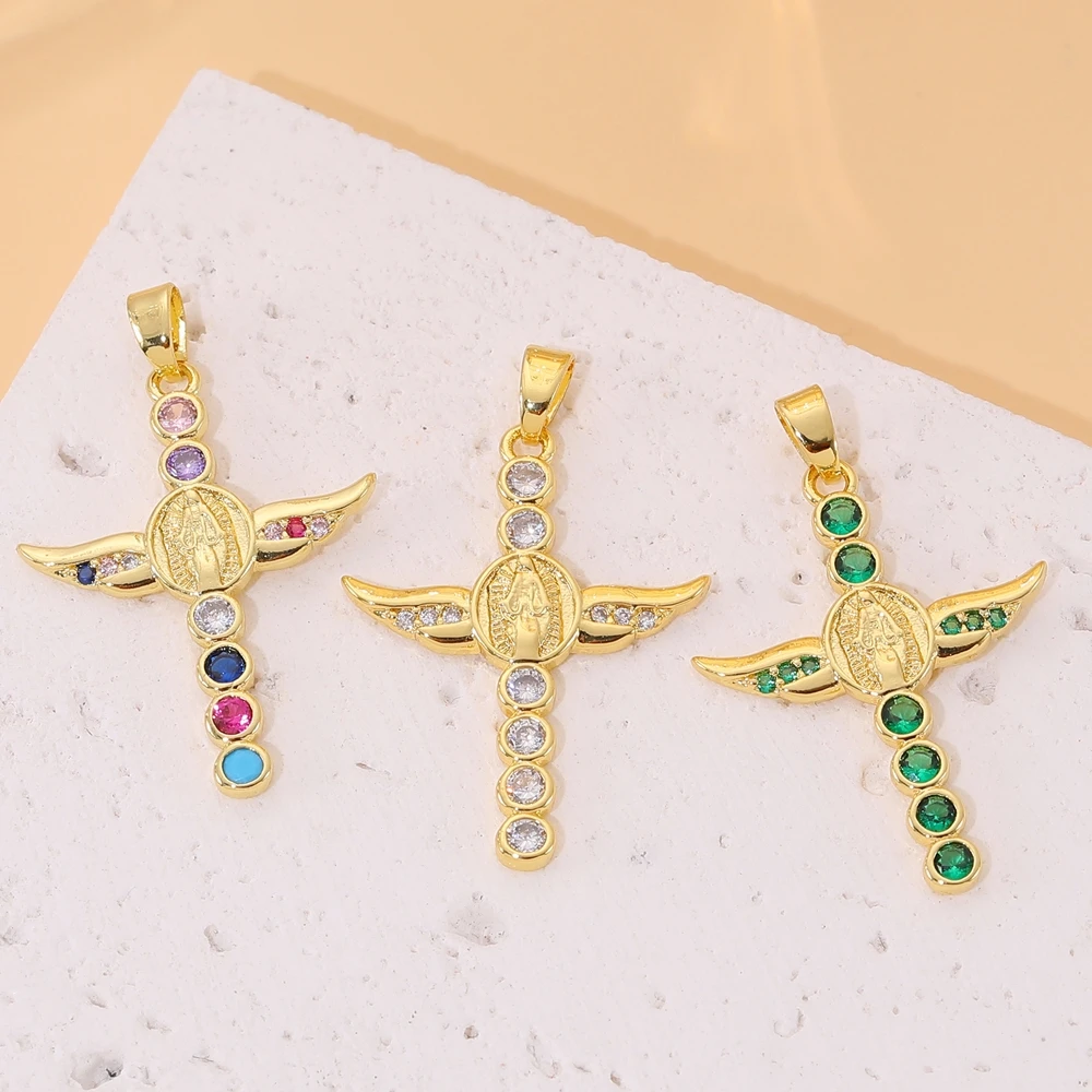Juya 18K echtes Gold vergoldet religiöser Rosenkranz Schmuckzubehör handgemachte Zirkonia christliche Kreuz Charms Anhänger Großhandel – Detail 10