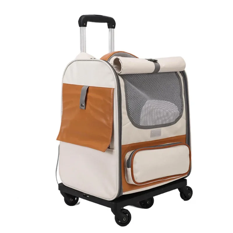 Pet Trolley Box Breathable Foldable Cat Bag Large Capacity Travel Portable Wheel Trolley Bag Pet Carriers Accessories