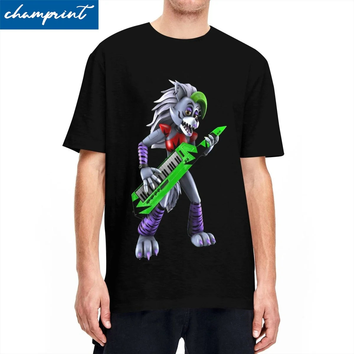 Roxanne Wolf Design T-Shirt Uomo Cotone Top Camicie Retro Fnaf Girocollo Manica Corta