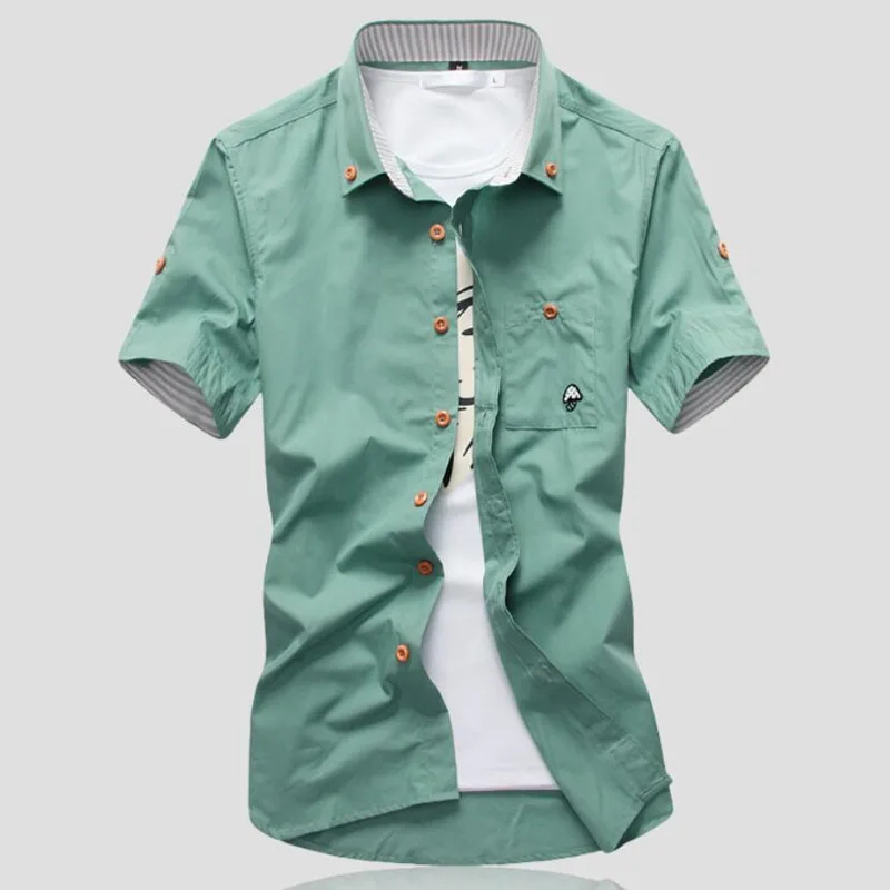 Cotton Shirt Mens Short Sleeve Casual Solid Shirt Plus Size 5XL 4XL