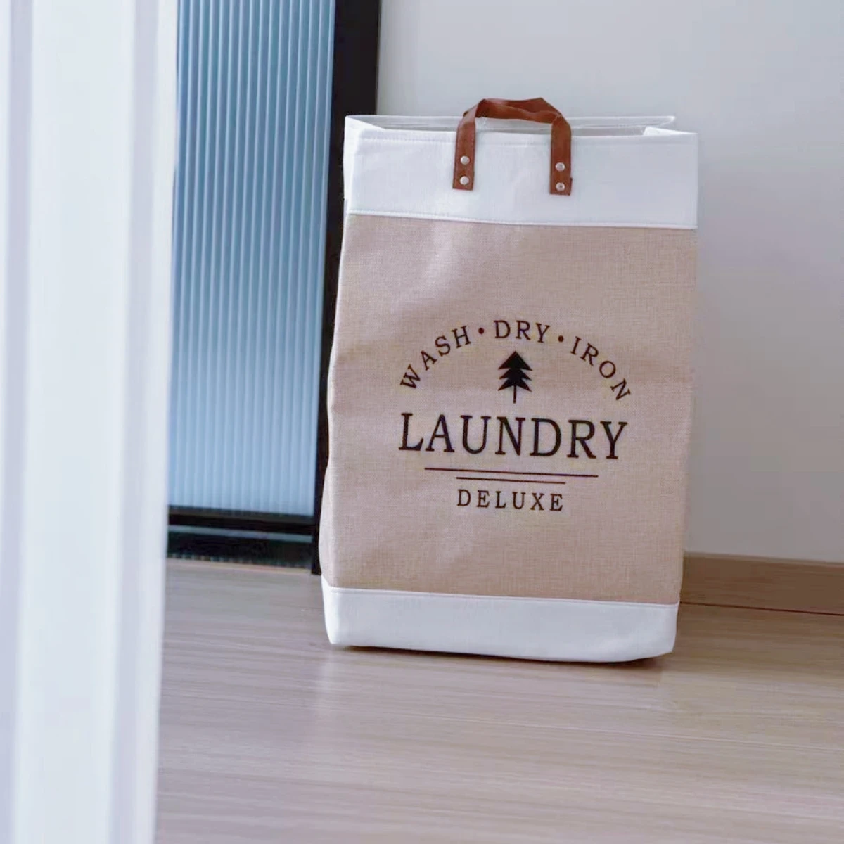 Linen Clothes Patchwork Letter Printing Collapsible Laundry Basket with Leather Handles for Storage Toys and Clothing 1PCS laundry basket portable hamper
