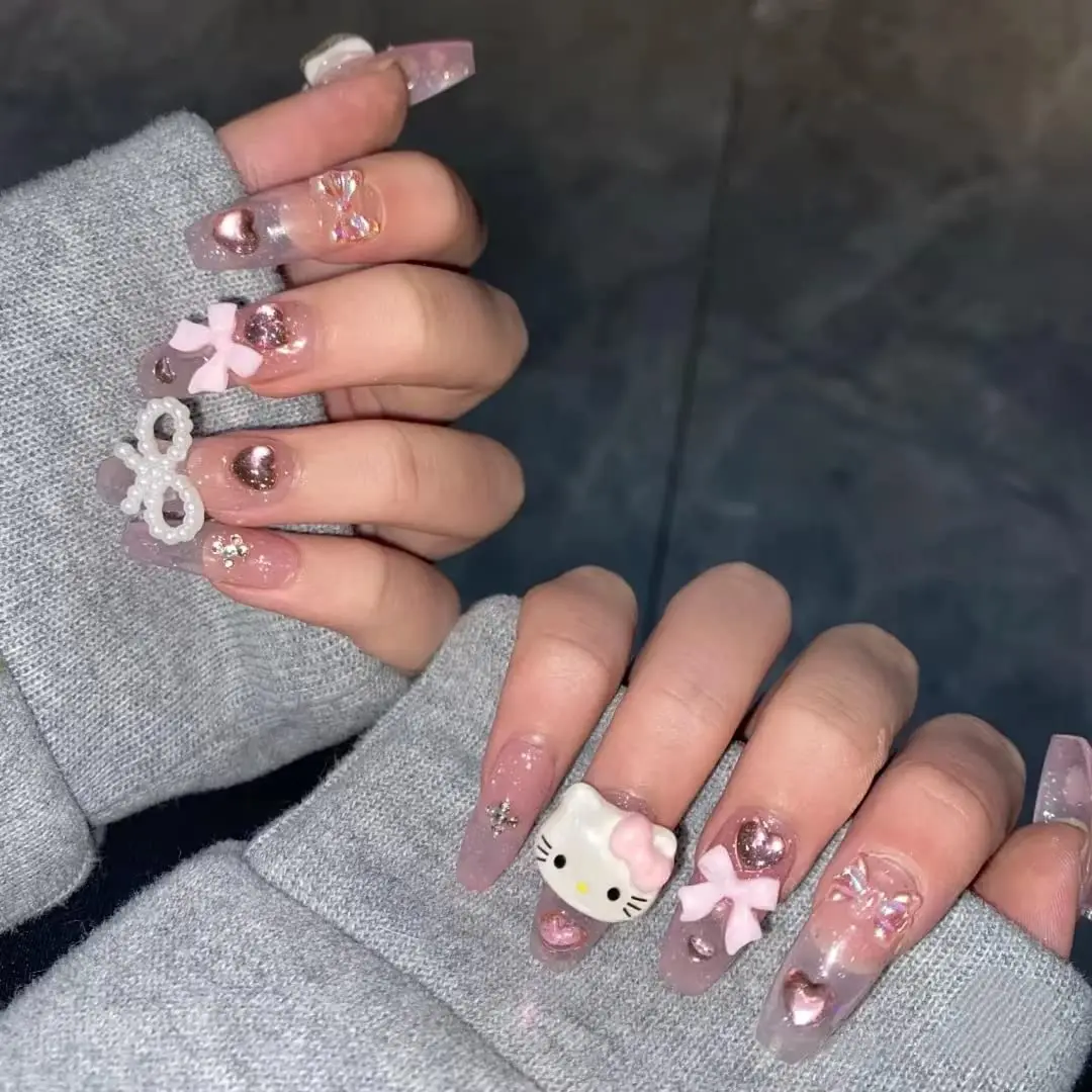 Sanrio Kuromi-Seamless removível unhas postiças, Black Heart