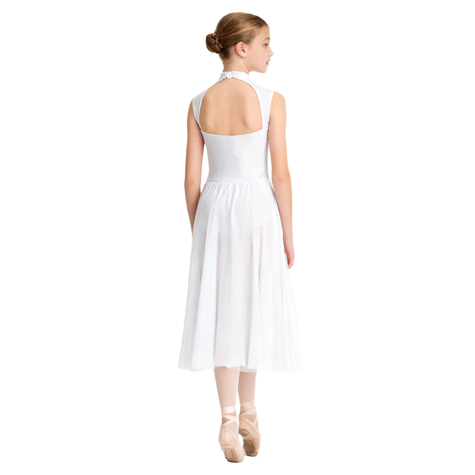Mädchen-Tanzkleid mit Blumenmuster und Spitzenapplikationen, Rückenausschnitt, Ballett-Trikotkleid, Tanzbekleidung, Bühnenkostüm – Detail 14