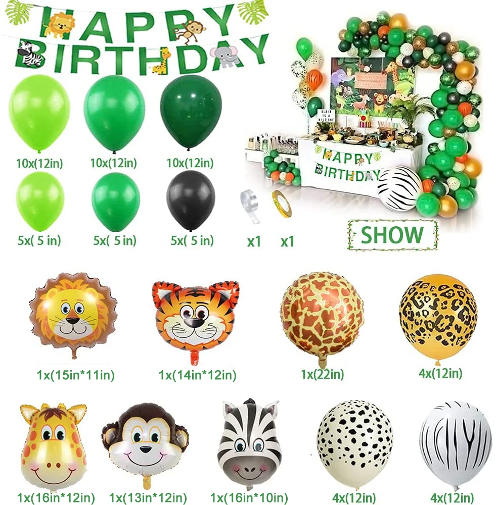 Jungle Decoration Anniversaire Garcon Safari Deco Anniversaire Bannière  Joyeux Anniversaire Animaux Safari Jungle Ballons pour Garçon Anniversaire