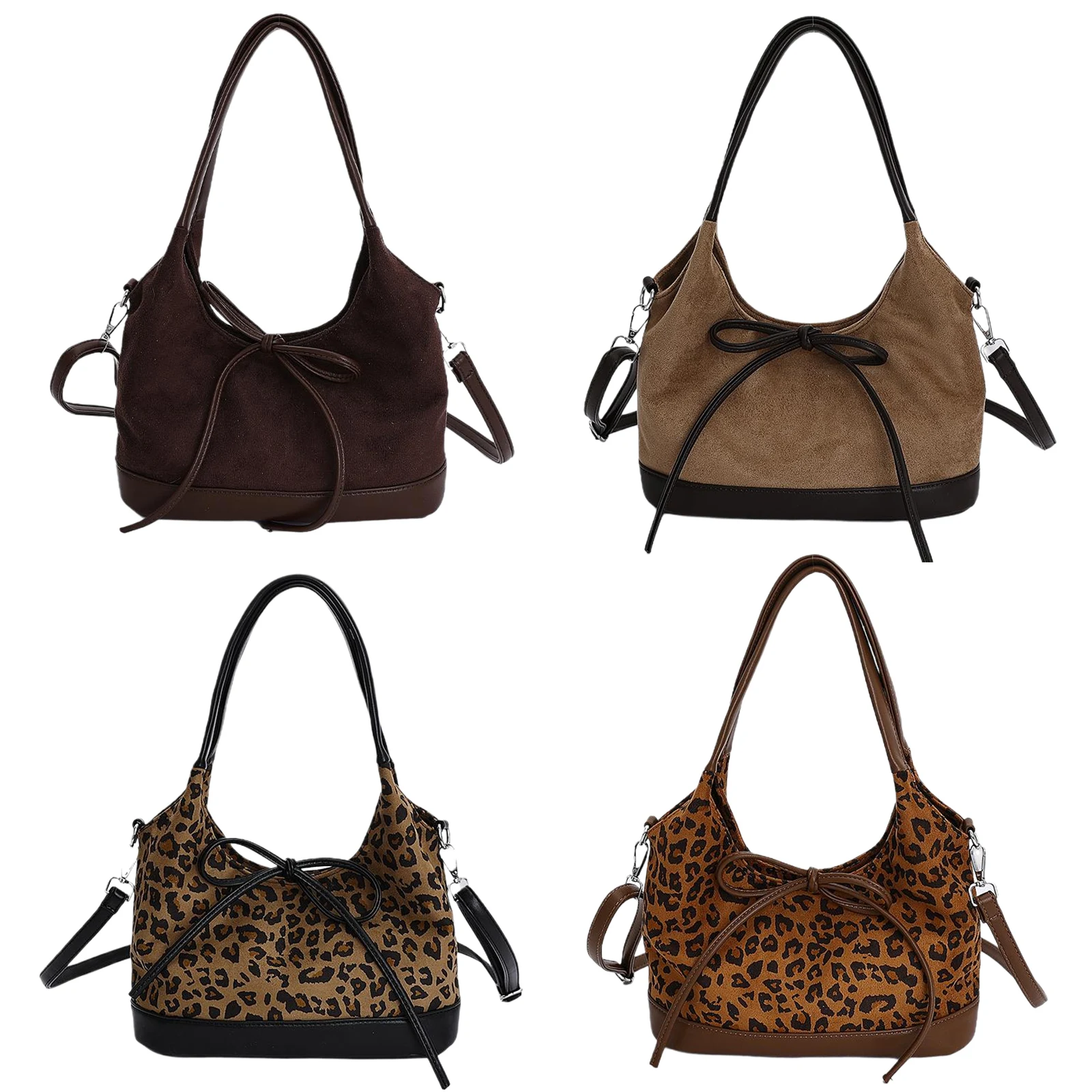 Women Faux Suede Underarm Shoulder Bags Adjustable Strap Bow Shoulder Bag Simple Korean Style Handbag for School Work Daily Use