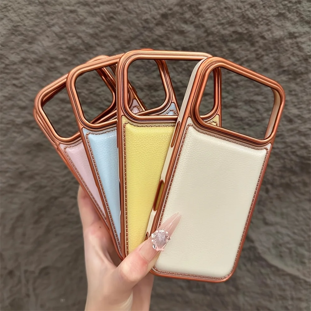 Luxury Faux Leather Phone Case with Protective Bumper and Back Shield
