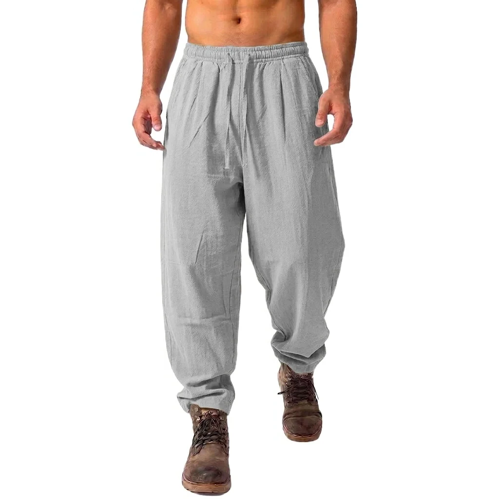 Mens Harem Pants Loose Cotton Casual Trousers Breathable Lightweight Baggy Bottoms for Outdoor Hiking Gym Sports Daily Work Wear - 4