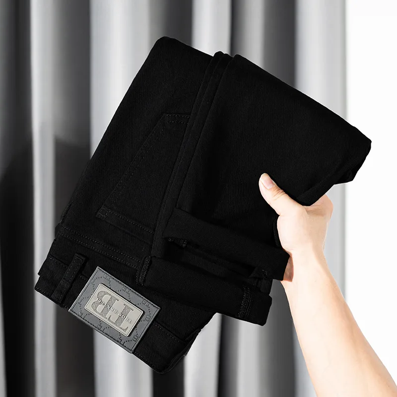 Pure Black Jeans Men's Fashion Simple Business High-End Straight Trend Men's Light Luxury Casual Slim Fit Stretch Feet Pants 3