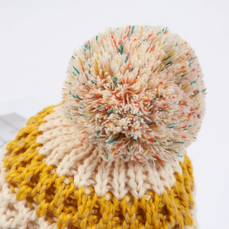 New Winter Knitted Hats Women Patchwork Pompon Balls Earflap Caps Ladies Warm Thick Winter Beanies Female Beanie Hat 3