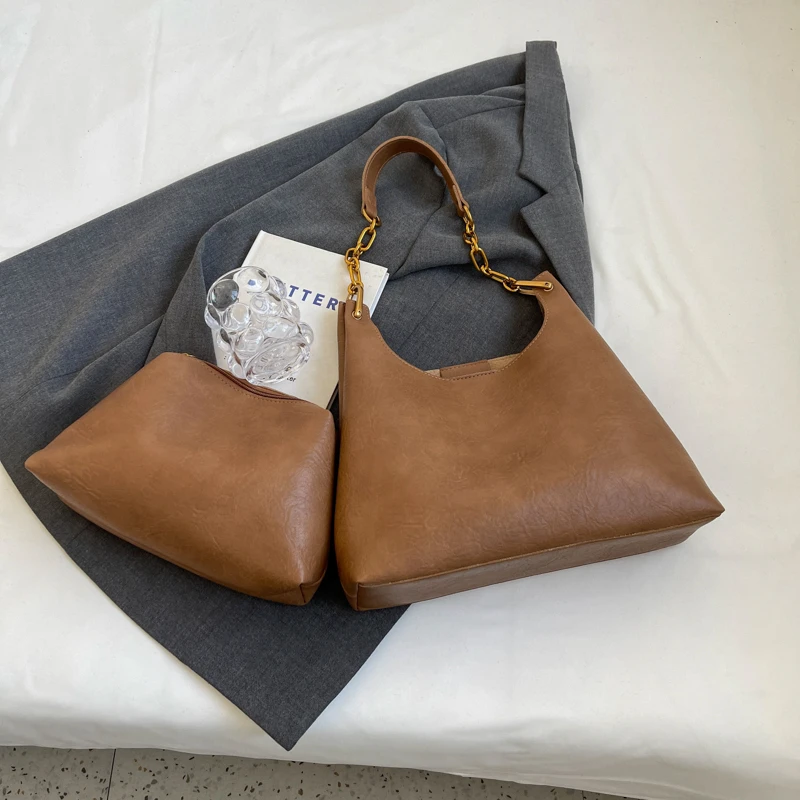Schwarze 2-teilige Tragetasche für Damen, hohe Kapazität, Verbundtasche, Vintage-Pu-Lederhandtasche, Kaffee-Pendler-Unterarm-Umhängetasche, Khaki – Detail 25