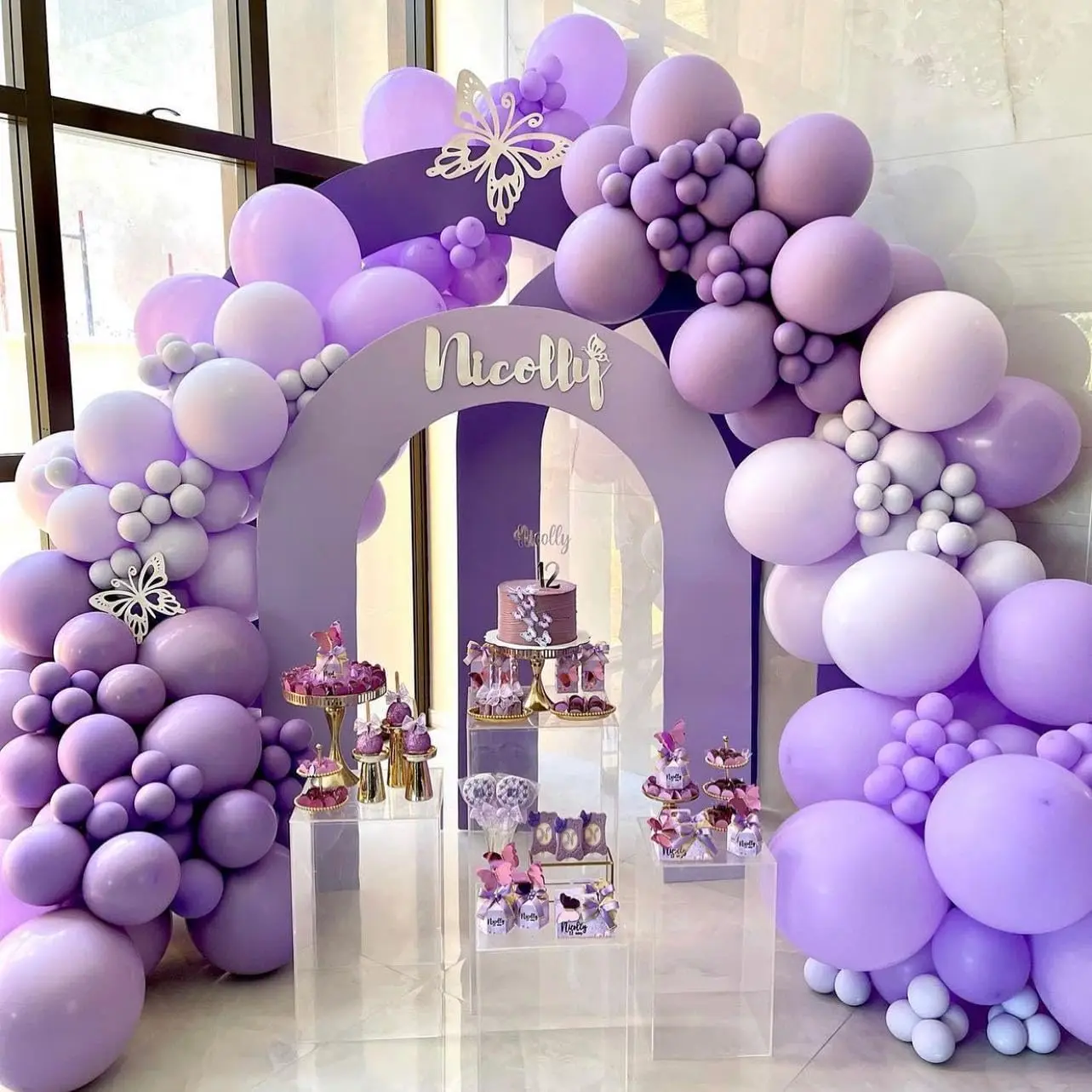 Butterfly Balloon Arch Garland Kit Purple Balloons with Foil Butterfly for Girl's Birthday Wedding Mother's Day Party Decoration