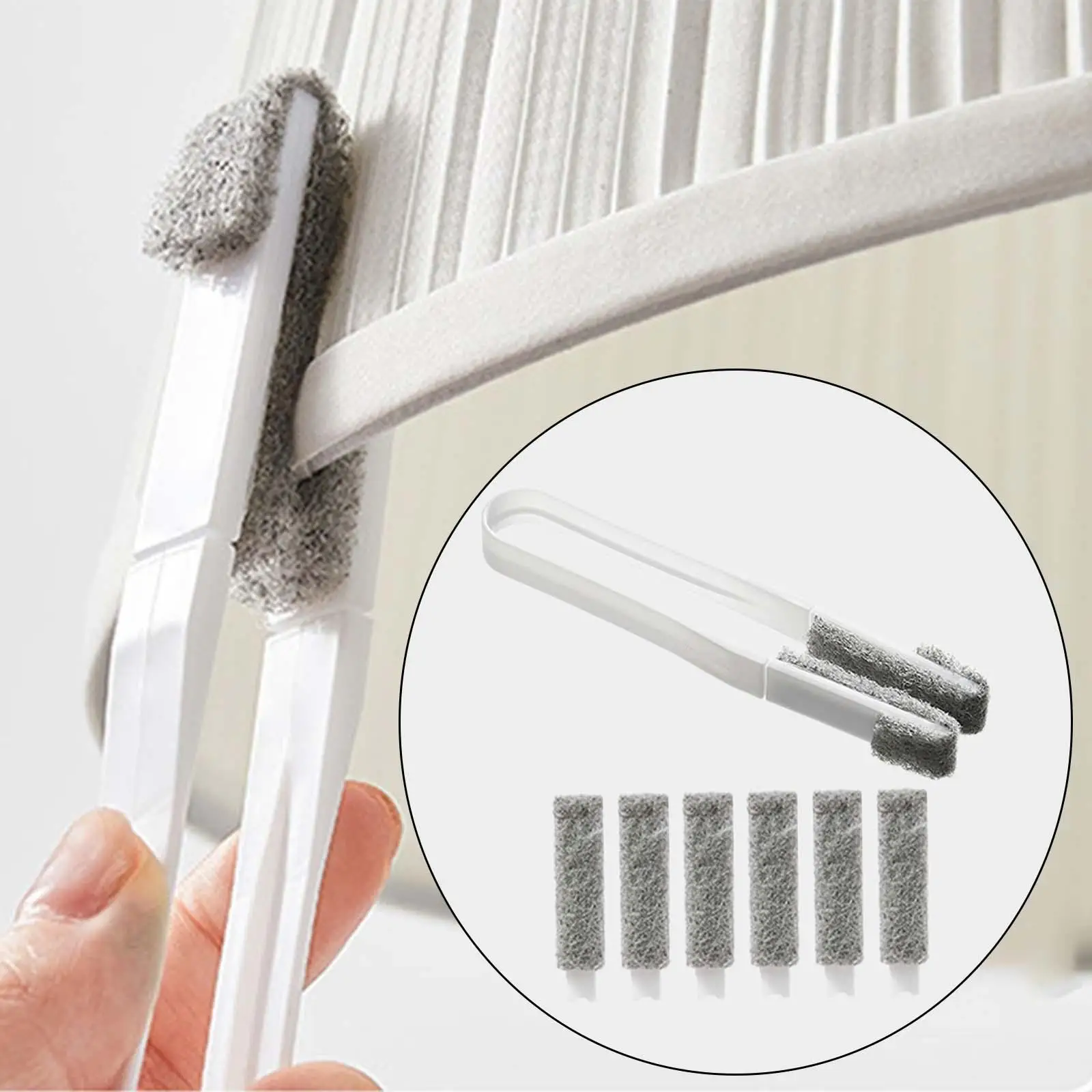 Cleaning Cleaner Tool, Hand Dust Cleaner, Dust Cleaner Brush with 6Pcs Replace Brush Head for Office Home Kitchen Window