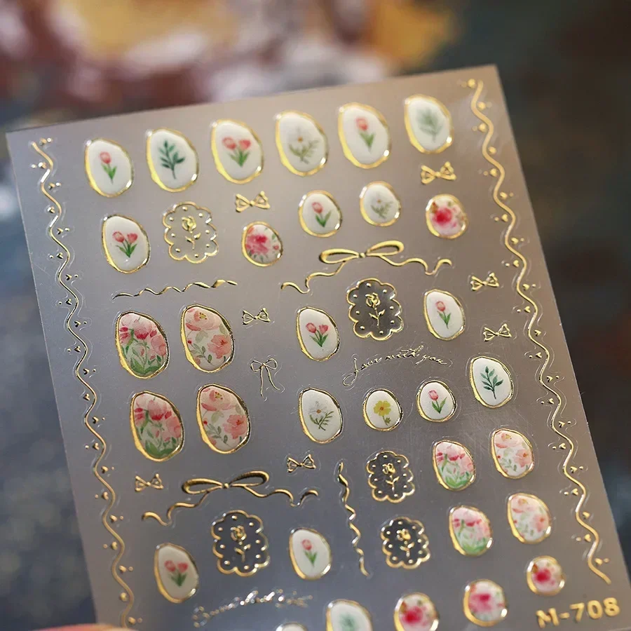 Camellia Bloom Floral Poetry Golden Nail Art Sticker Decal