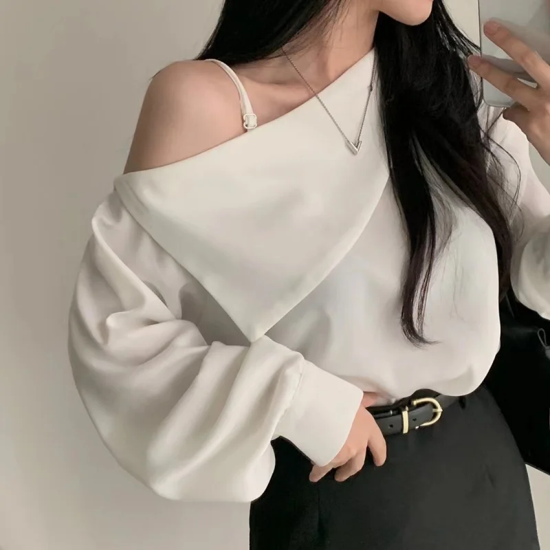 White Long Sleeve Off Shoulder Women Blouse