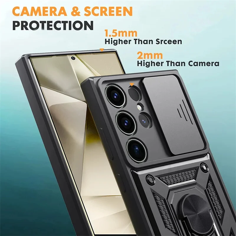 Rotating Slide Camera Lens Military Grade Armor Phone Case with Stand Cover