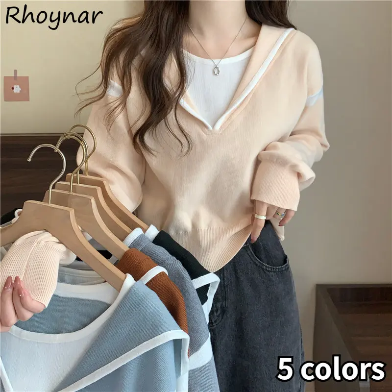 

Panelled Hoodies Women Patchwork Fake Two Piece Clothing Streetwear Hooded Cropped Preppy College Designer Korean Fashion Cozy