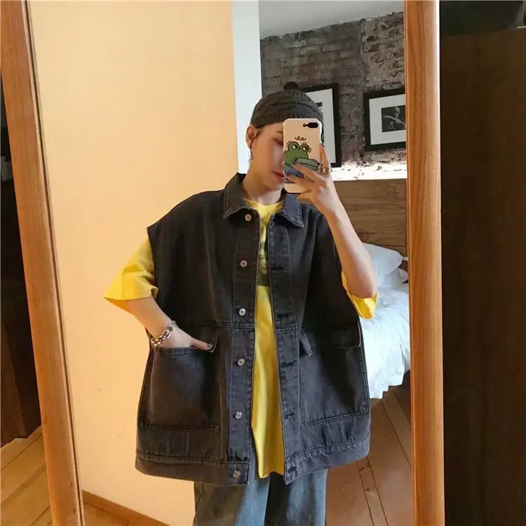 Feynzz Denim Vest Denim Vest Korean Version Spring New Women's Jacket Coat Loose Sleeveless Vest Summer Fashion Vest black puffer coat womens