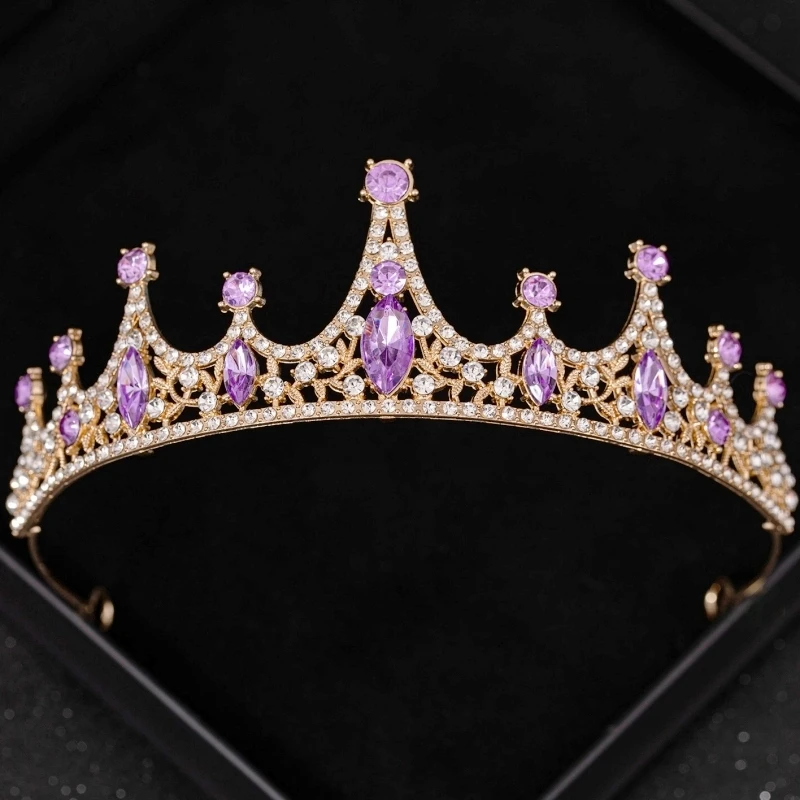 Lila Kristall Tiaras und Kronen Stirnband für Frauen Strass Diadem Braut Hochzeit Haarschmuck Schmuck Krone Tiara Geschenk – Detail 3