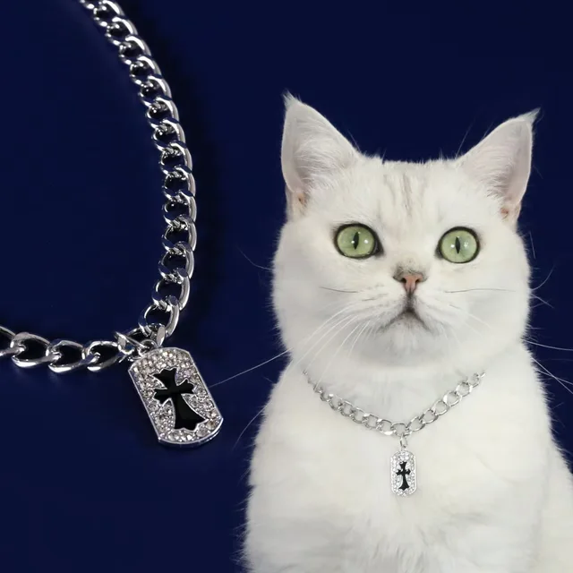 Fashion Cross Pendant Dog Accessories for Cat Neck Wear Fancy Zircon Pet Necklace Adjustable Cosplay Small Medium Puppy Collar 4