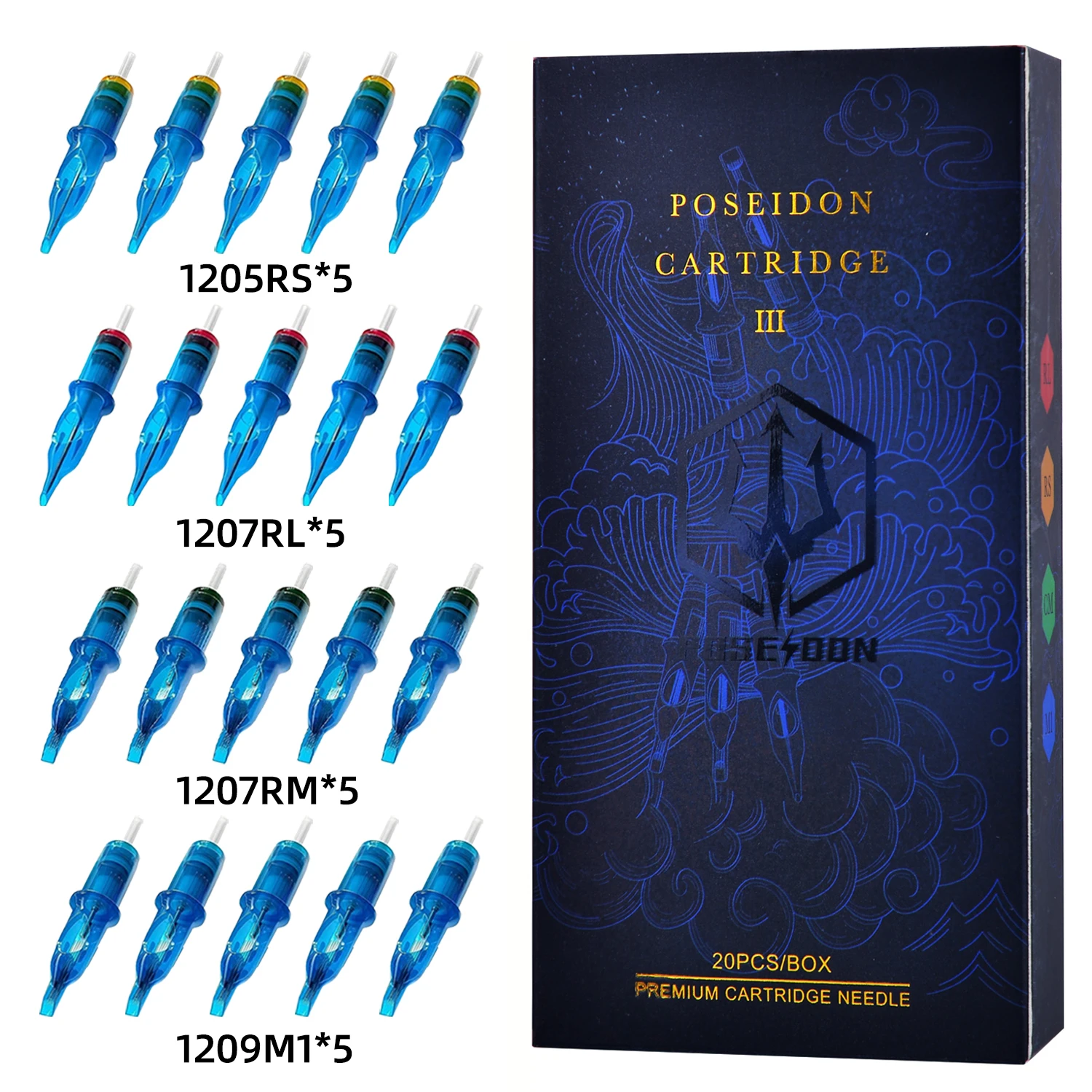 POSEIDON Tattoo Cartridge Needles 20PCS Mixed Professional Tattoo Cartridge Needles Membrane Safety Cartridges Disposable Tattoo Needle Artist
