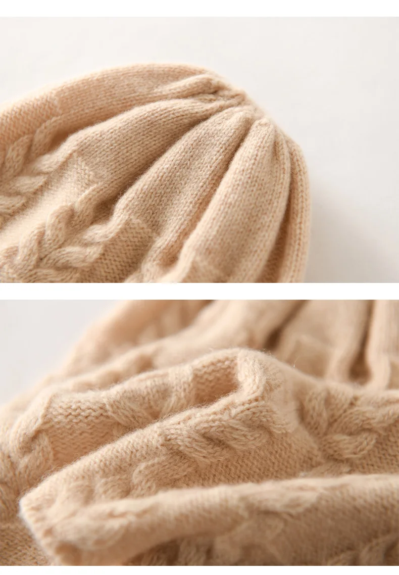100% Ziegenkaschmir-Strickmützen für Damen, warme, weiche Wintermützen für Mädchen, Gorros, Herbst, Y2K-Mode, Korea, Bonnet-Mütze – Detail 17