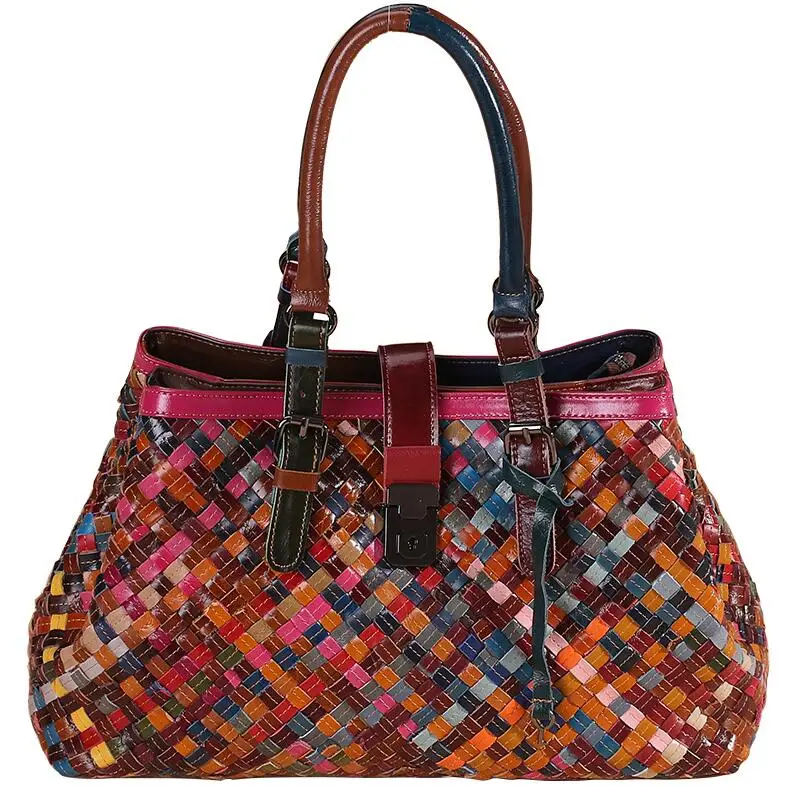 سان ماريز متعدد الألوان جلد طبيعي حقائب منسوجة سعة...