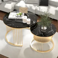 Anajqaqia Table basse, lot de 2, table basse moderne à poser l'une sur l'autre, table de salon, table de canapé, structure en métal, ronde, noire 1