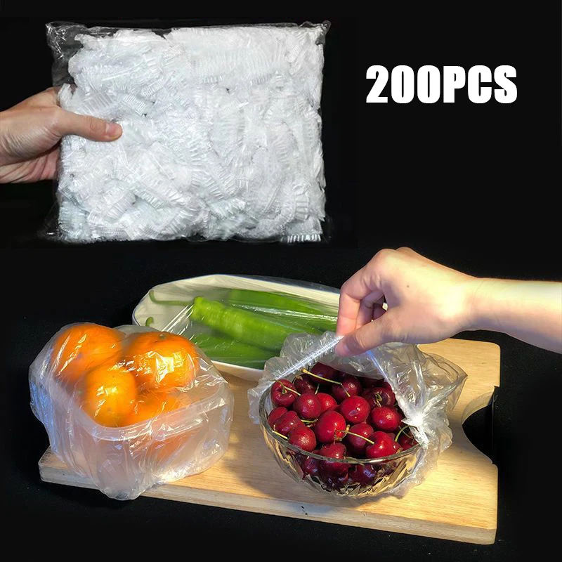 100pcs Disposable Food Cover Plastic Elastic Food Storage Bags  Fresh-keeping Kitchen Food Grade Fruits Bowls Caps Dustproof Wrap -  AliExpress