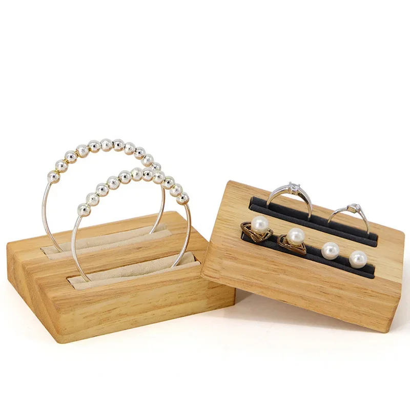 Wooden Jewelry Rings Display Stand Rack Slots Organizer Creative Wedding Ring Display Pad Holder Tools Jewelry Storage Supplies