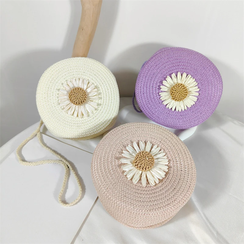 Round Crossbody Shoulder Bag Women Woven Beach Bag for Ladies Rattan Handmade Knitted Small Straw Purse and Handbag bolsa