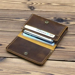 Handmade Genuine Leather Card Wallet Men Hand Suture Cow Leather Business Card Case Women Small Purse ID Credit Card Holder