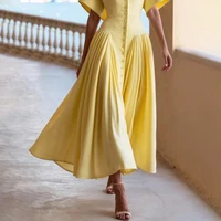 Modigirl Woman Summer Elegant Midi Dresses 2025 High Waist Lapel Neck Short Sleeves Buttoned Flowy A Line Shirt Dress for Women - Image 3