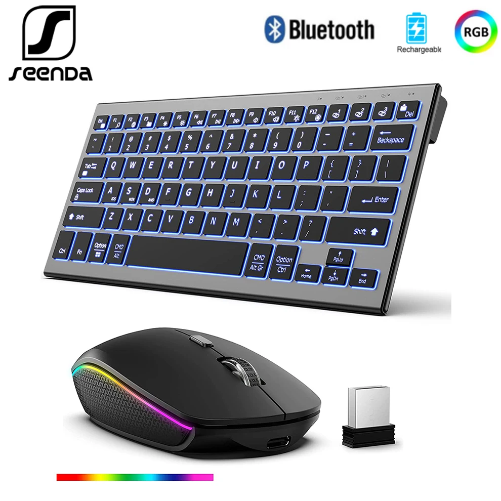 seenda teclado sem fio mouse combo retroiluminado teclado sem fio mouse usb recarregável bluetooth teclado