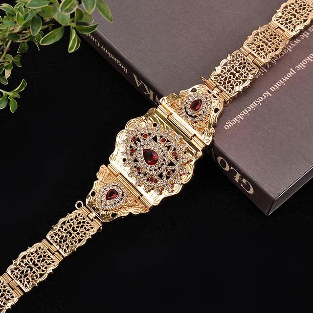 Moroccan Robe Wedding Belt Long Chain Belt Arabian Water Drop Shaped Rhinestone Waist Chain Bridal Jewelry Belt gold 5