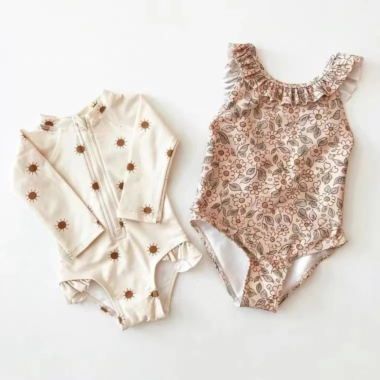 Toddler Girls Swimming Suits Summer RC Brand Baby Hawaii Clothes Kids Flower Swimwear Children Swimsuits Cute Bikini Girls clothing set