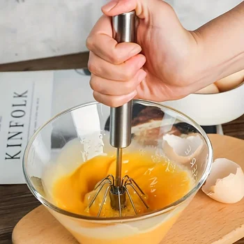 1/3PC Semi Automatic Egg Beater Stainless Steel Semi-Automatic Mixer for Effortless Egg Cream Mixing Stirring Kitchen Tool 1