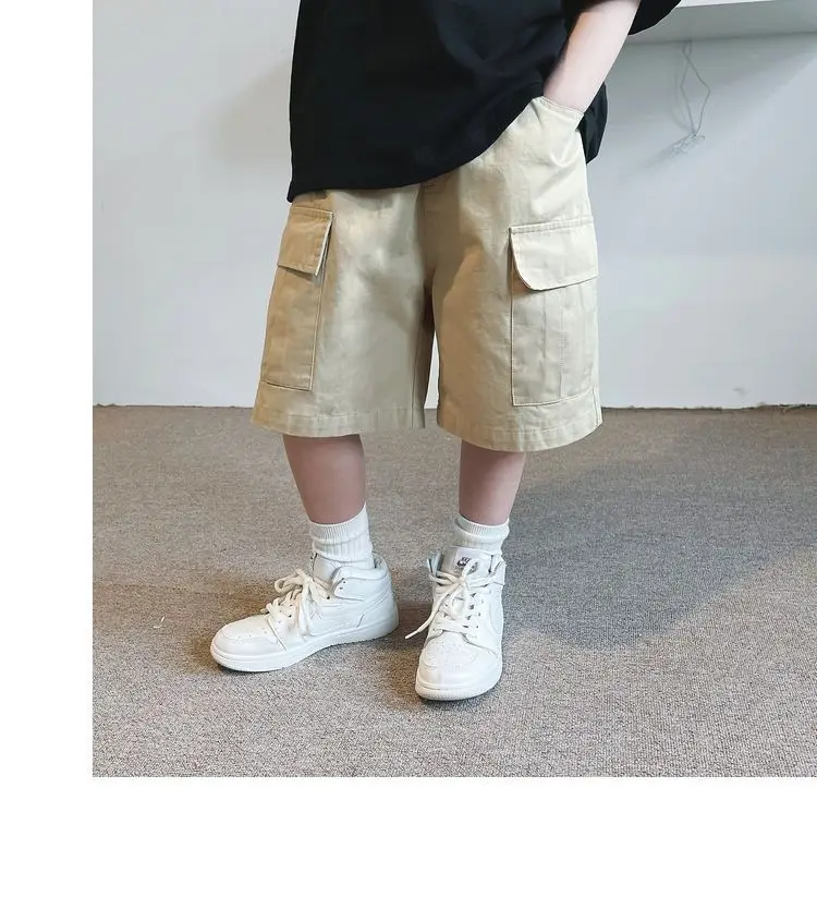 3-13year Children Shorts Teenager Boys Shorts Summer Kids Knee Length Straight Shorts Boys Linen Cotton Capris Track Pant Casual