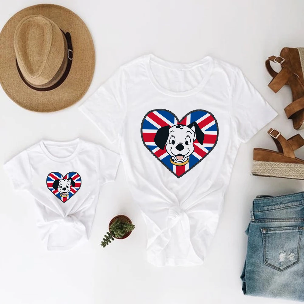 T Shirts White All-Match Family Look Outfits Disney Parent Child Print 101Dalmatians Modern Leisure New Products Tshirts Basic mother and teenage daughter matching outfits