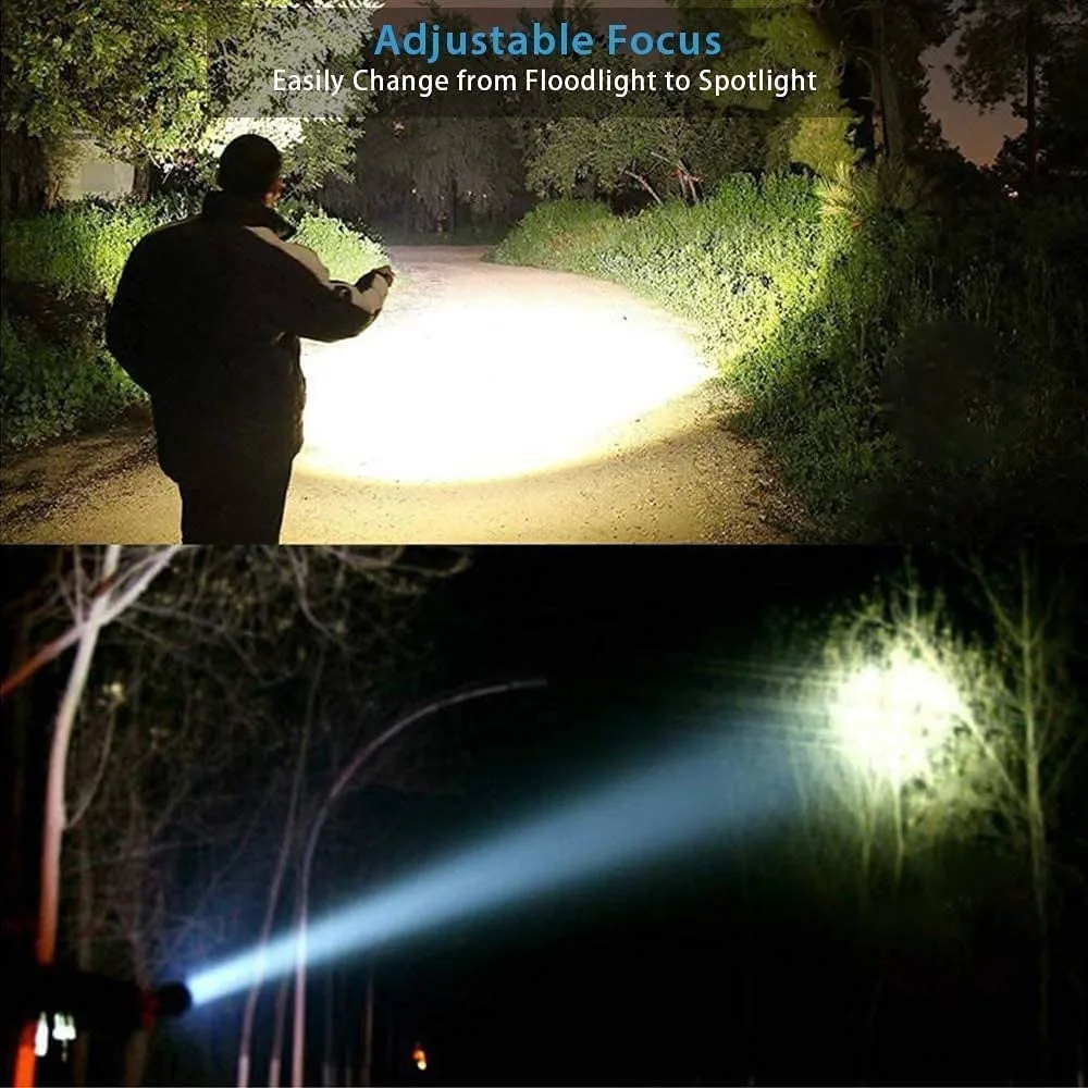 고출력 LED 손전등 T6 LED 램프 비드가 있는 줌이 가능한 캠핑 토치 방수 4가지 조명 모드 다기능 USB 충전기