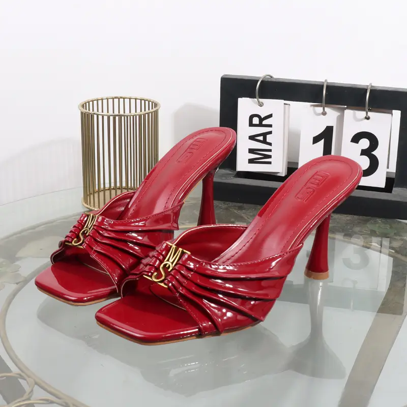 High heels 2025 summer new pleated slippers square toes metal fashion open toe sexy luxurious banquet sandals Heel height 9CM - Image 7