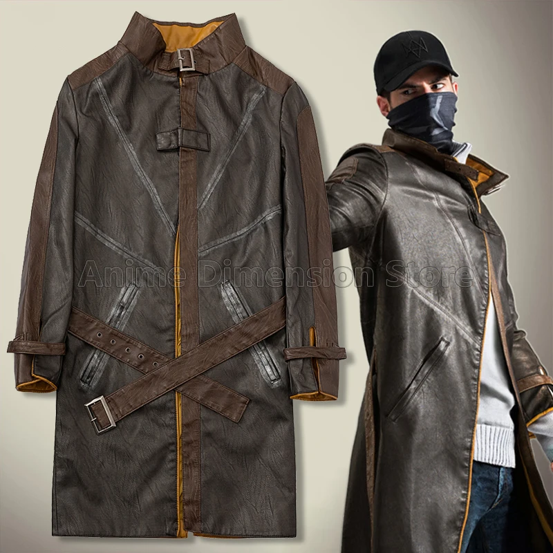 

Aiden Pearce Faux Leather Trench Windbreaker Game Watch Dogs Cosplay Costumes Role Play Coat Sweater Hat For Man