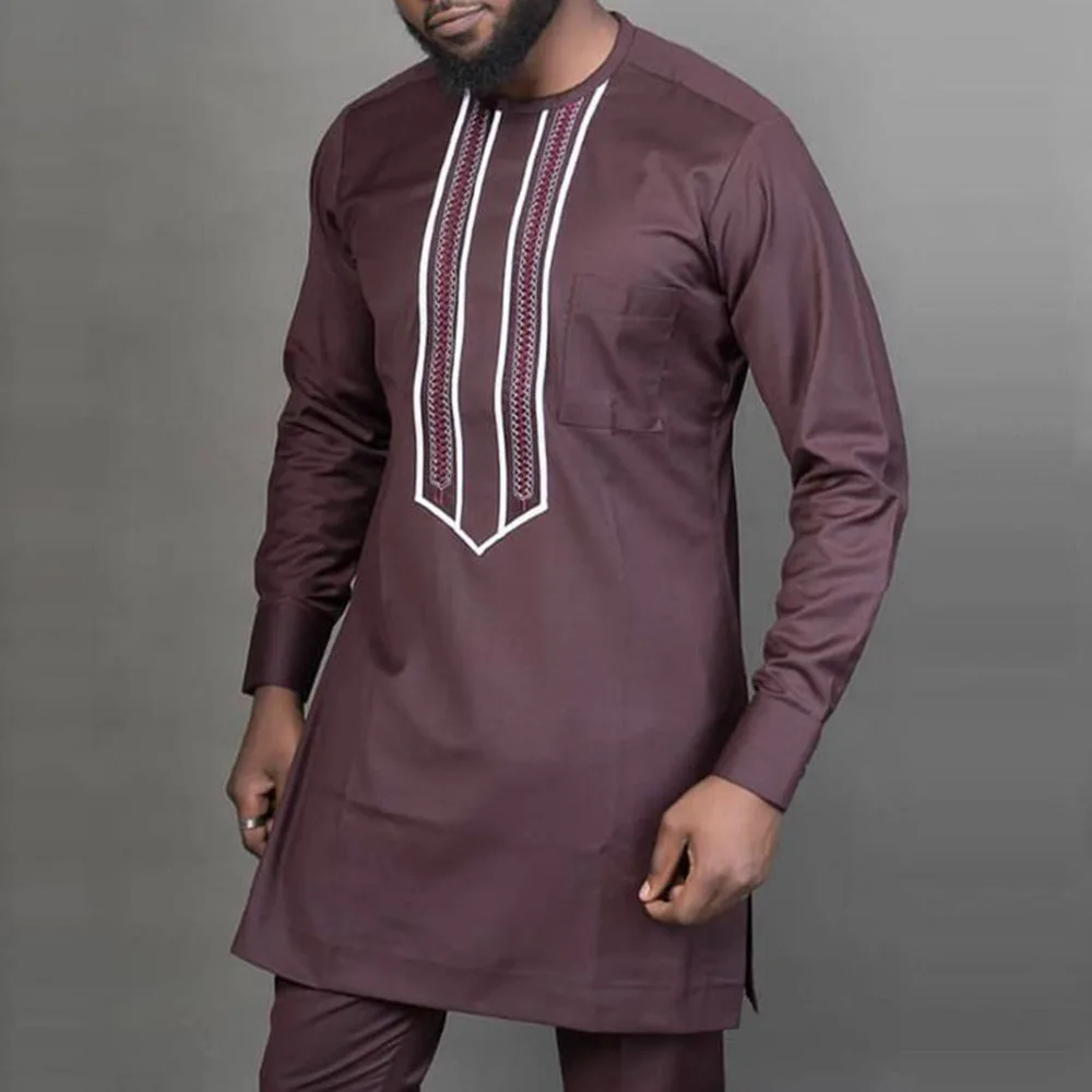 

M-4XL African Clothes for Men Spring African Men Long Sleeve O-neck Polyester Two Pieces Sets Top and Long Pant African Suit