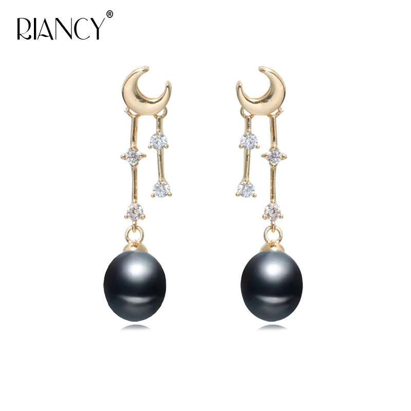 

Fashion Natural Freshwater Black Pearl Stud Earrings For Women tassel earrings Anniversary Gift