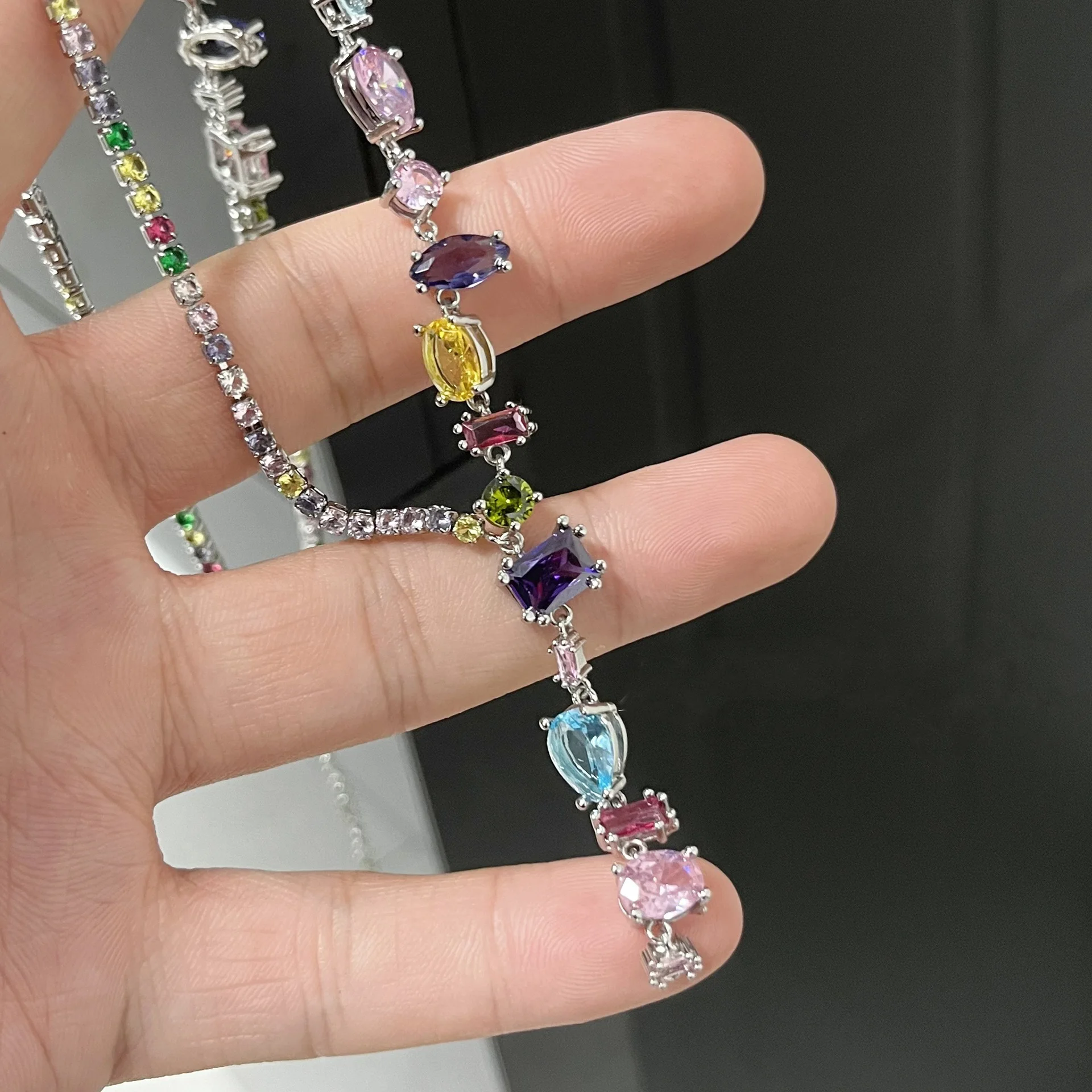 

YOUNGX Y2K Light Luxury Colorful Candy Crystal Beaded Necklace Trendy Shiny Zircon Pendant Necklaces For Women Jewelry Gift