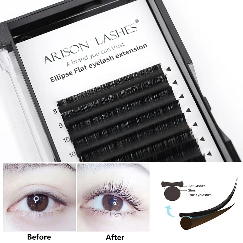 Arison Flat Ellipse Eyelash Extensions For Professionals Ellipse Lash Split Tip Profession Soft Silk Flat Lashes Wholesale