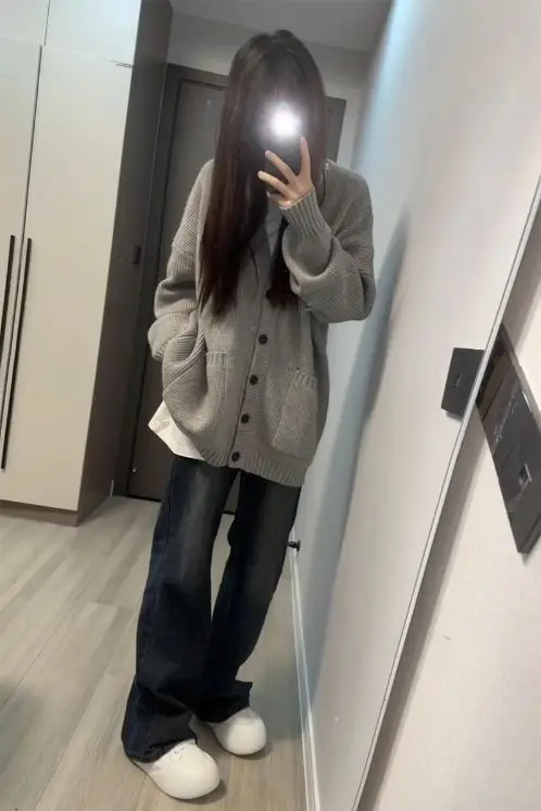 Women's Cardigan Sweater Women Grey Beige Camel Knit Korean Style Popular Autumn Fashion Women's Clothing 2024 Trend Outerwear
