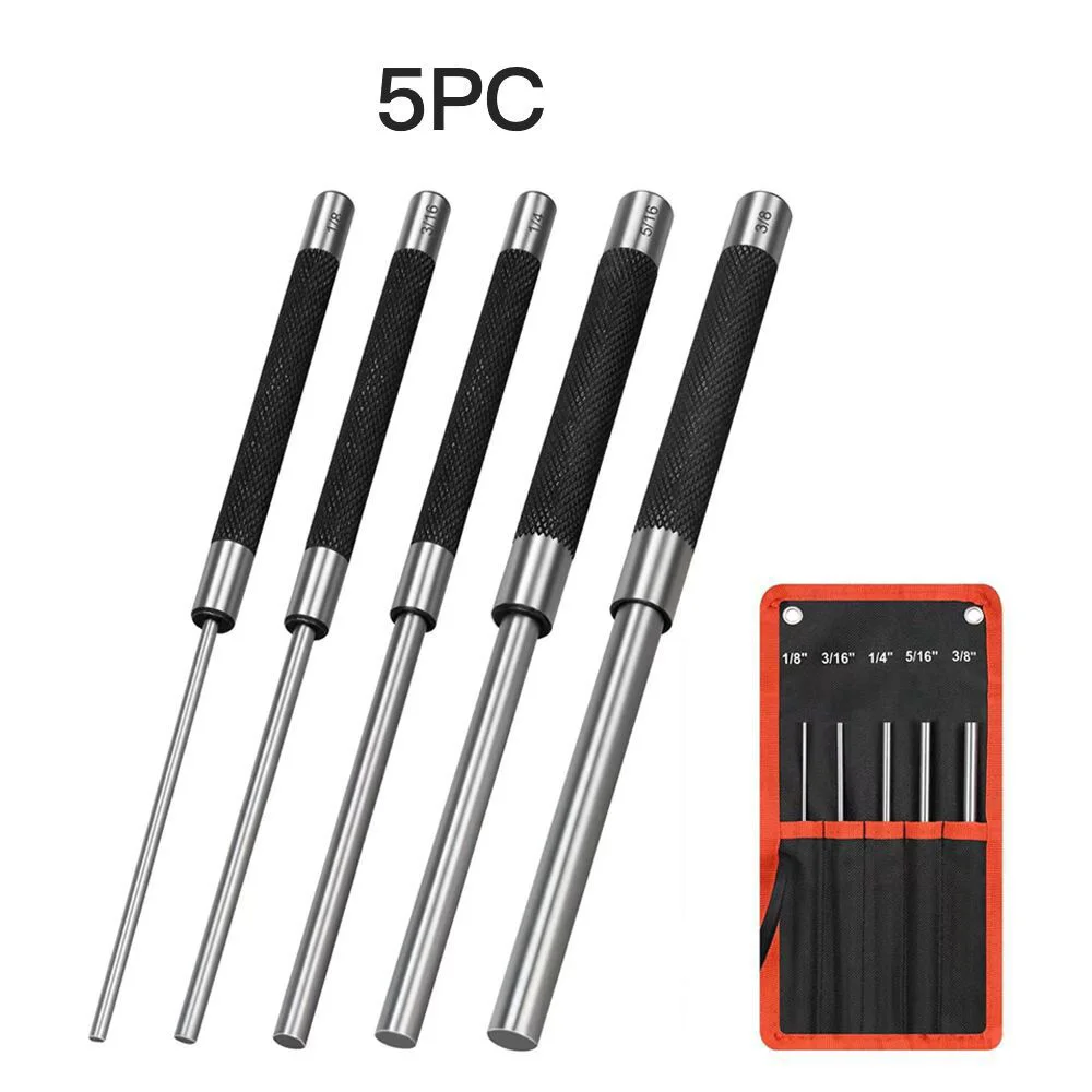 5-Piece Roll Pin Punch Set, 8-Inch Carbon Steel Pin Punch Tool Kit (1/8 ...